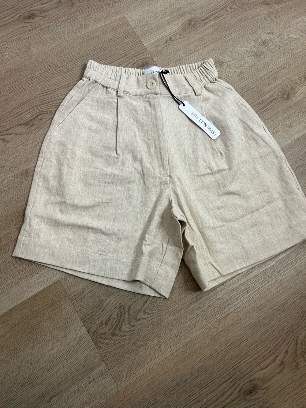 NWT Anthropologie Self Contrast Linen Cotton Neutral Tan High Waist Short